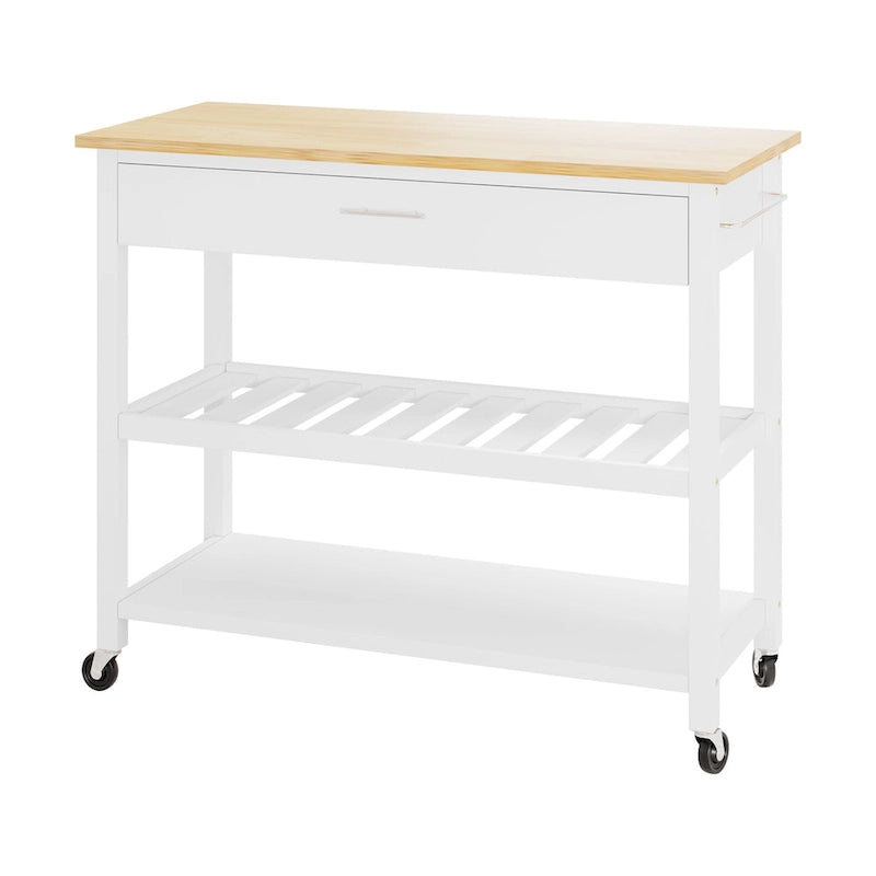 Kitchen Island Cart on Wheels with Worktop and Open Shelves