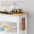 Kitchen Island Cart on Wheels with Worktop and Open Shelves