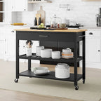 Kitchen Island Cart on Wheels with Worktop and Open Shelves