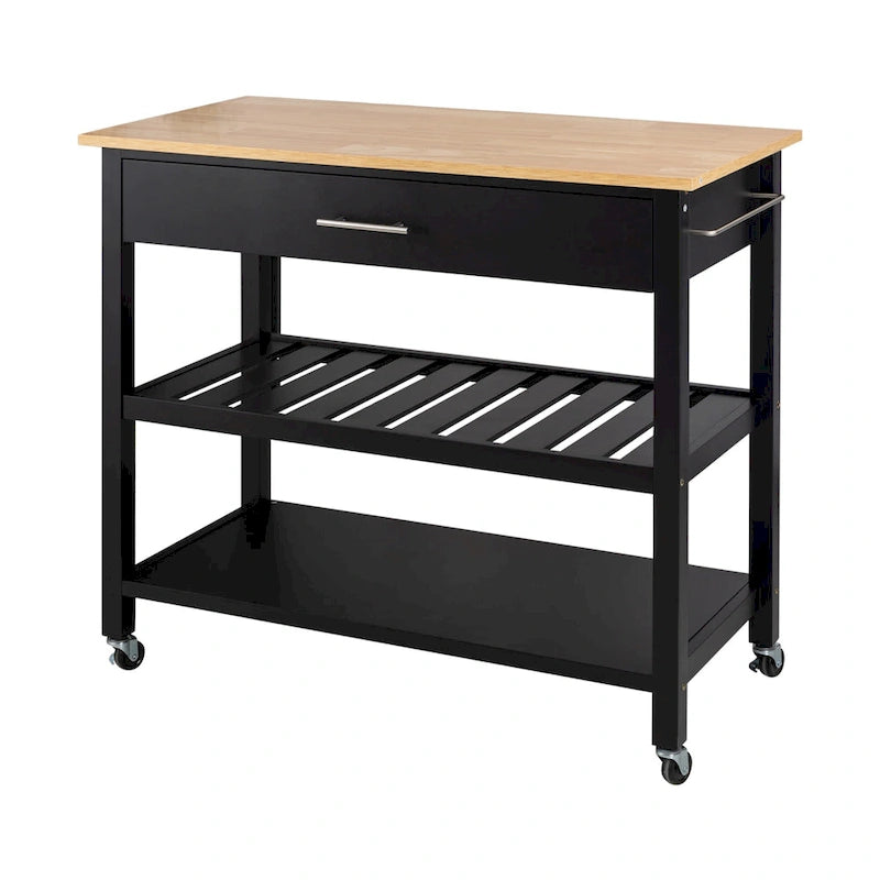 Kitchen Island Cart on Wheels with Worktop and Open Shelves