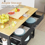 Kitchen Island Cart on Wheels with Worktop and Open Shelves