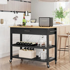 Kitchen Island Cart on Wheels with Worktop and Open Shelves