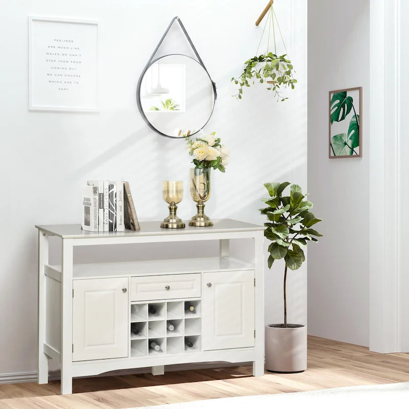Modern Kitchen Buffet Bar Cabinet with Drawer and 12-Bottle Wine Rack