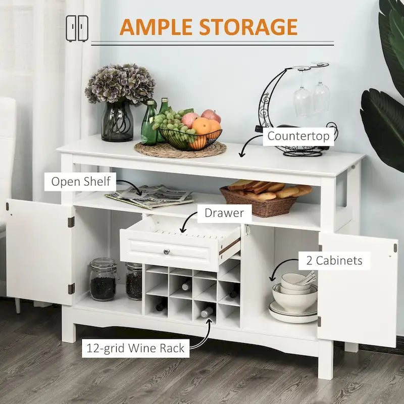 Modern Kitchen Buffet Bar Cabinet with Drawer and 12-Bottle Wine Rack