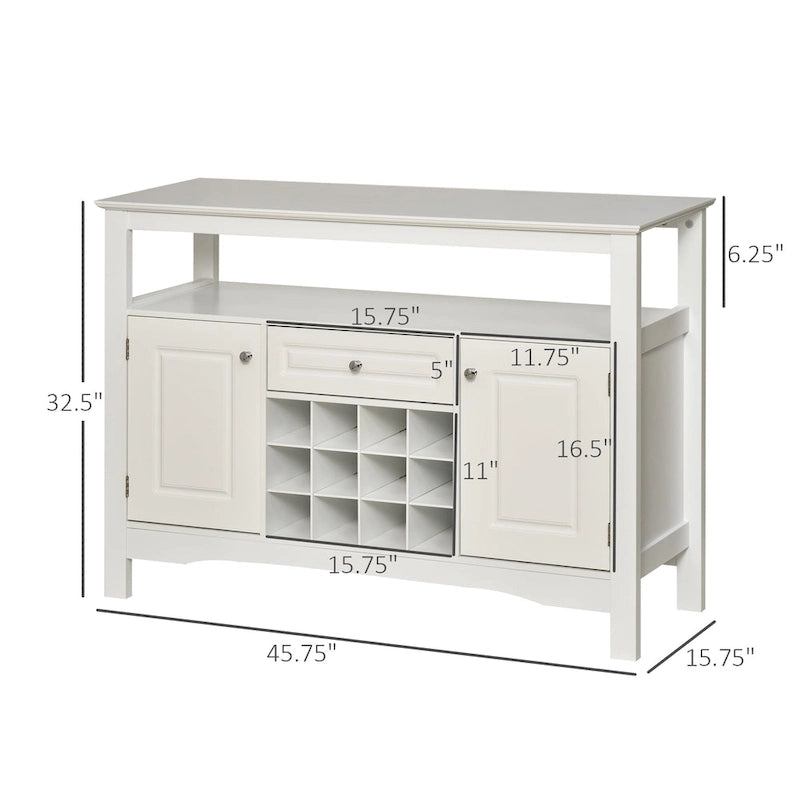 Modern Kitchen Buffet Bar Cabinet with Drawer and 12-Bottle Wine Rack