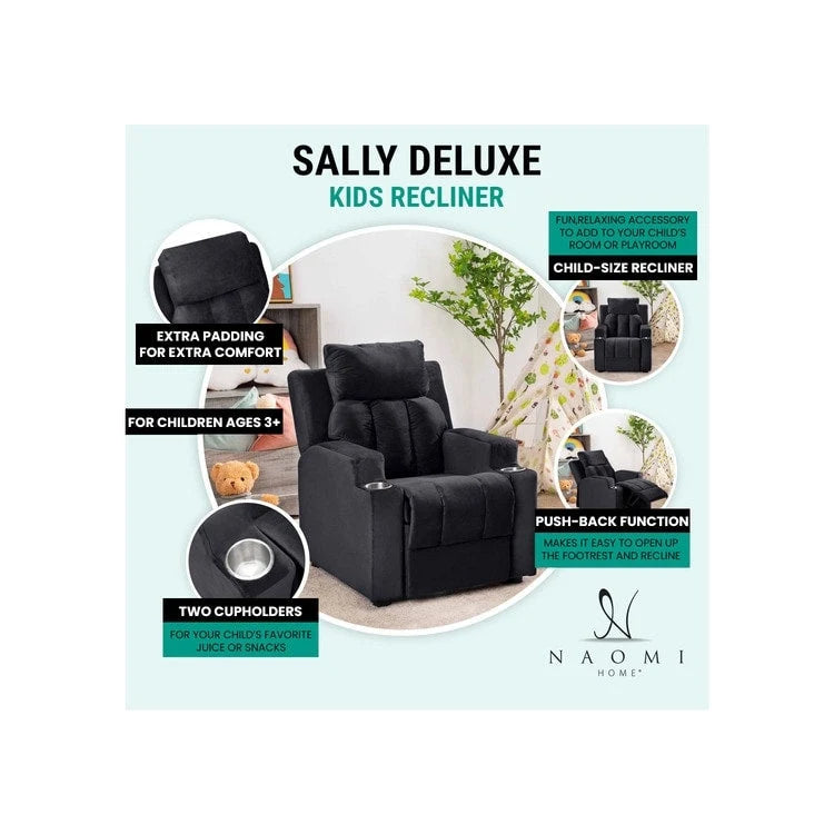 Super Deluxe Kids Recliner with Footrest, Headrest and 2 Cup Holders