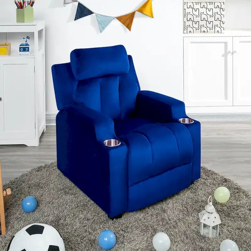 Super Deluxe Kids Recliner with Footrest, Headrest and 2 Cup Holders