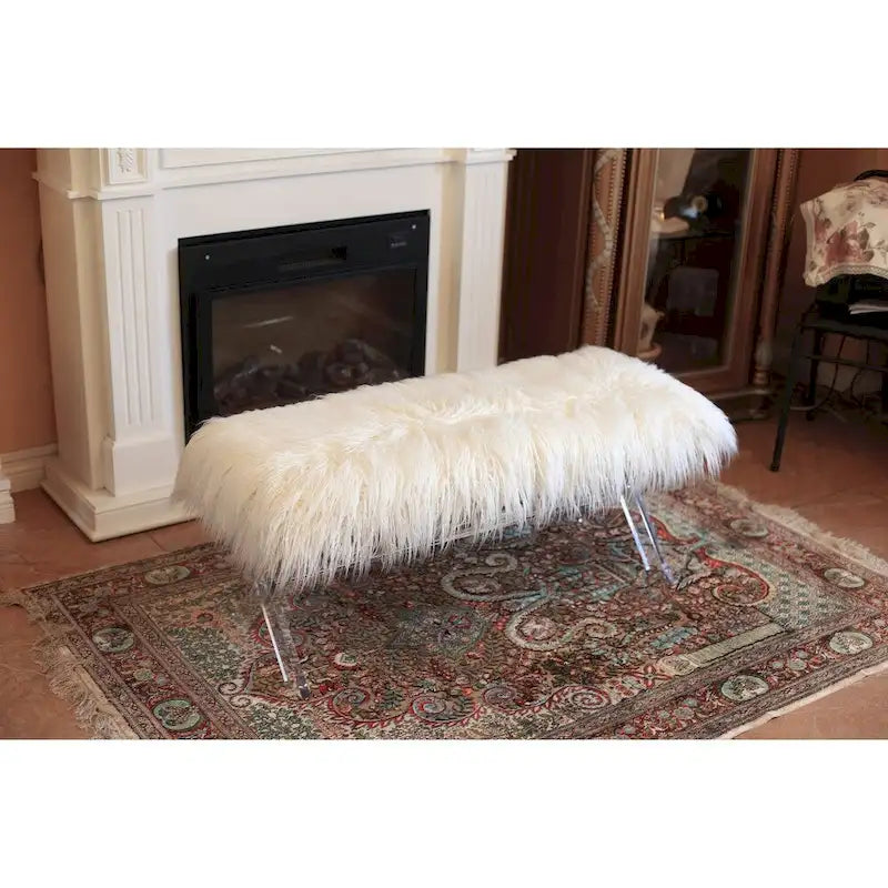 X-Leg Faux Fur Upholstered Accent Bench