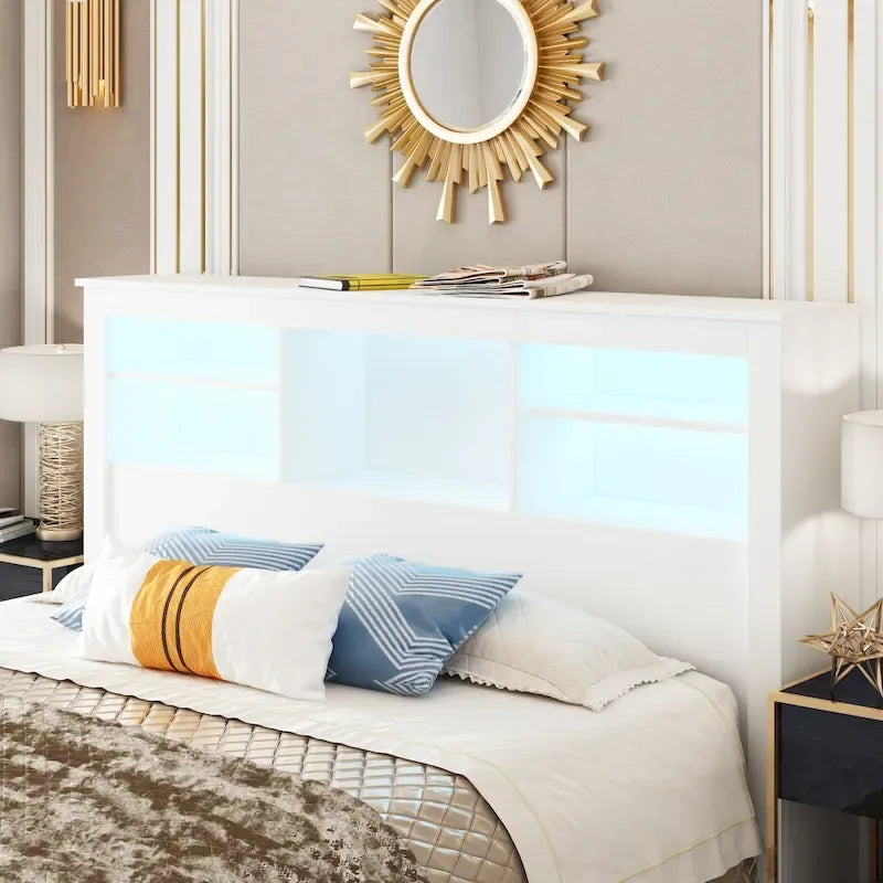 Queen Size Bookcase Headboard With A Hole For Passing Cords & Lights