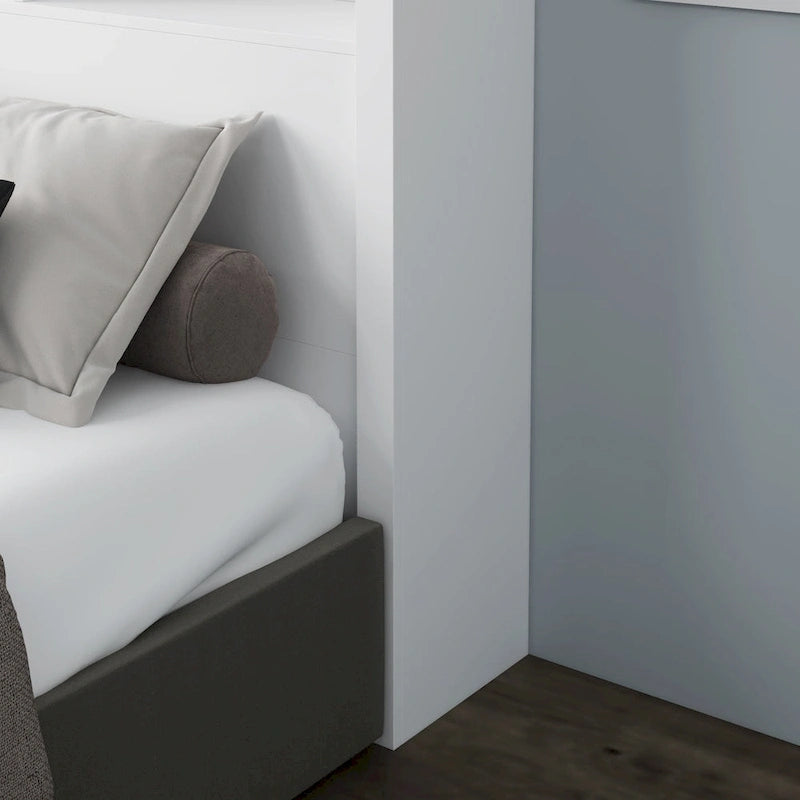 Cabeceira de estante para cama Queen com orifício para passagem de cabos e luzes