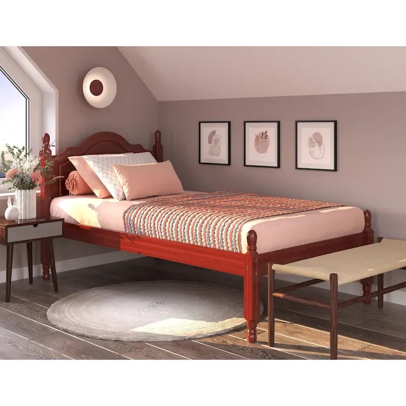 100% Solid Wood Twin Size Panel Headboard Platform Bed