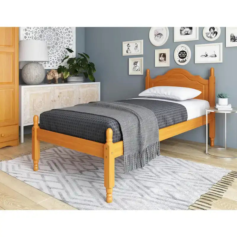 100% Solid Wood Twin Size Panel Headboard Platform Bed