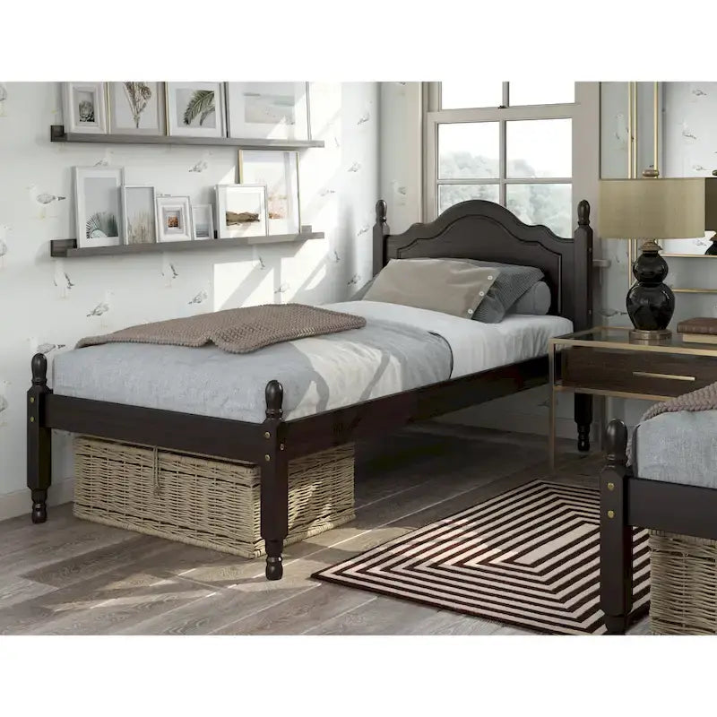 100% Solid Wood Twin Size Panel Headboard Platform Bed