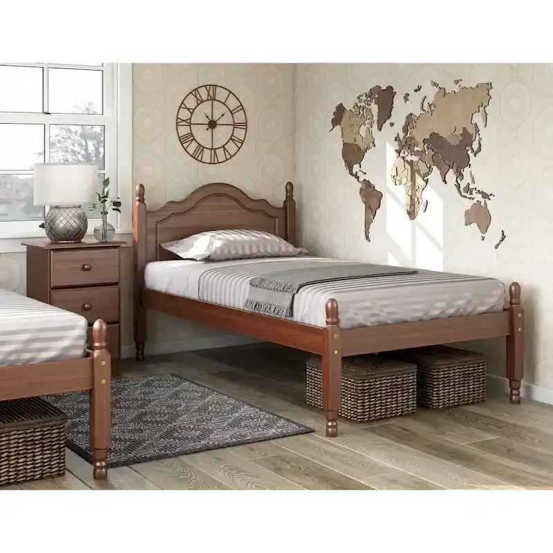 100% Solid Wood Twin Size Panel Headboard Platform Bed