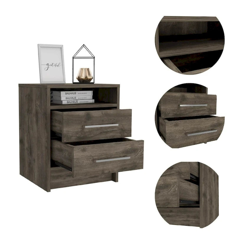 Nightstand with Two Drawers, and Concealed Shelf