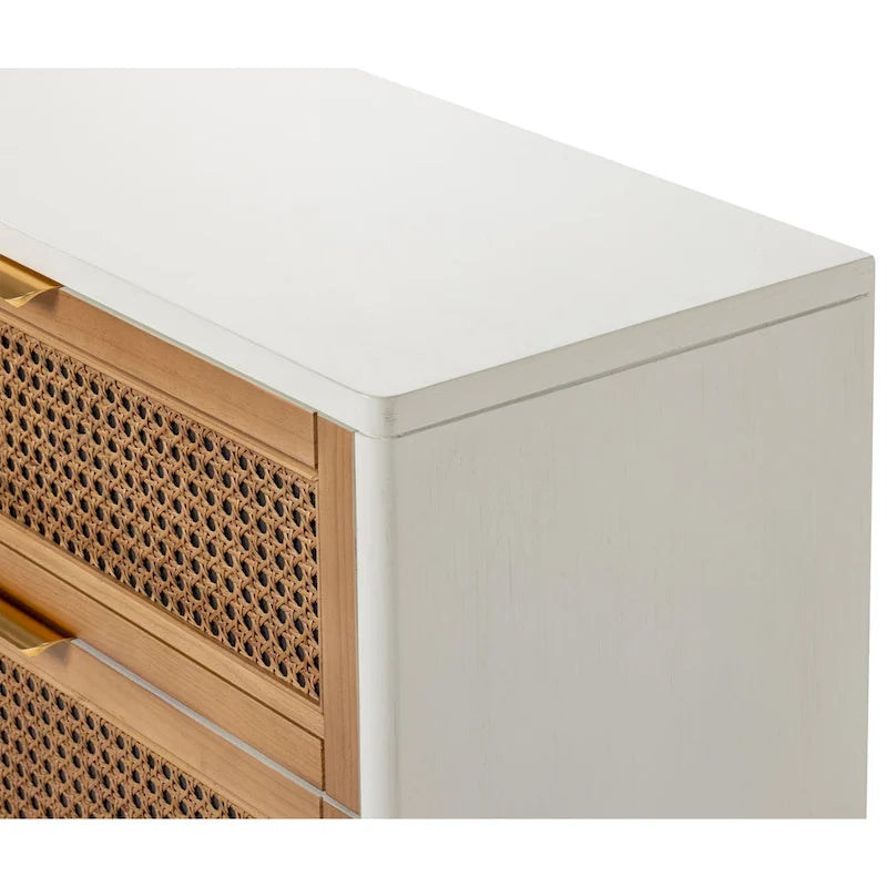 Farmhouse 3-Drawer Nightstand, Rattan Cane Front Accent Dresser for Living Room, Bedroom