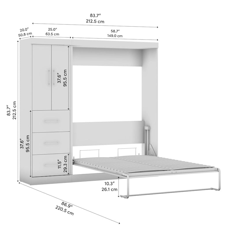 Murphy-Bett in Full-Größe mit Kleiderschrank (84W)