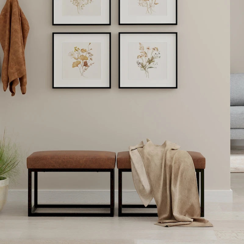 26 inch Wide Contemporary Rectangle Ottoman Bench in Faux Leather