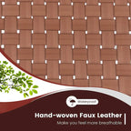 Akzentstuhl aus gewebtem Leder im Mid-Century-Stil, armlos, aus Gummibaumholz