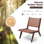 Akzentstuhl aus gewebtem Leder im Mid-Century-Stil, armlos, aus Gummibaumholz