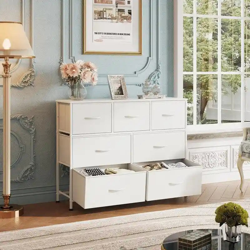 Fabric Dresser with 7 Fold-Down Deep Drawers