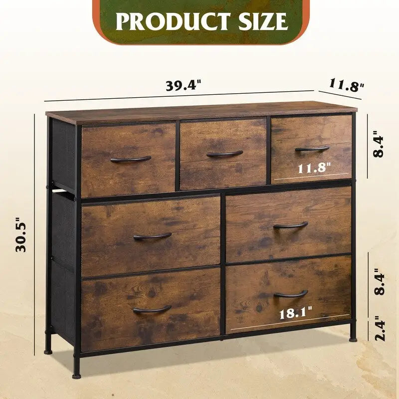 Fabric Dresser with 7 Fold-Down Deep Drawers
