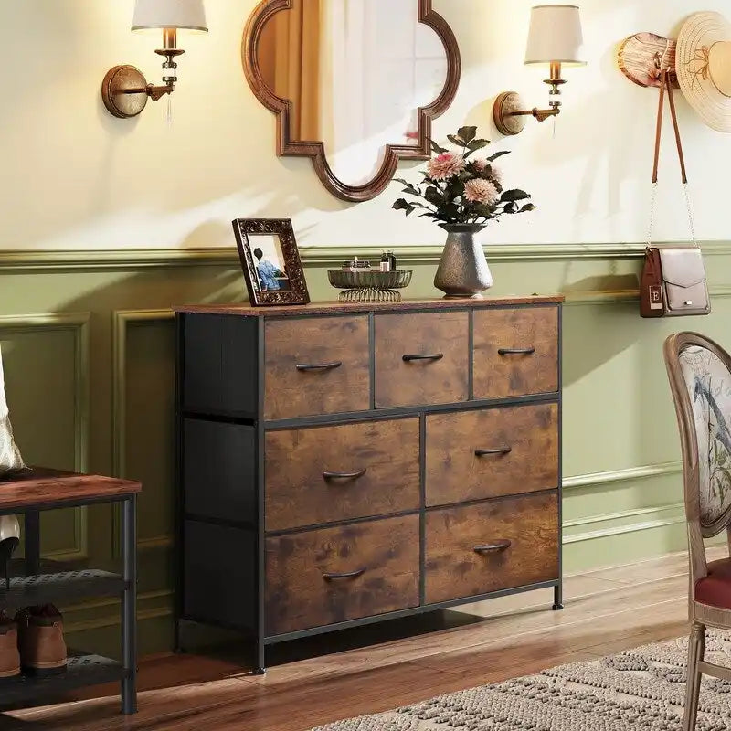 Fabric Dresser with 7 Fold-Down Deep Drawers