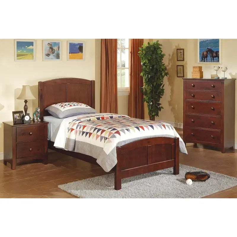 Letto a pannelli in legno Twin Size con finitura ciliegio