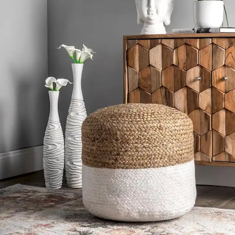 Braided Jute Round Ottoman Pouf Footstool Seat