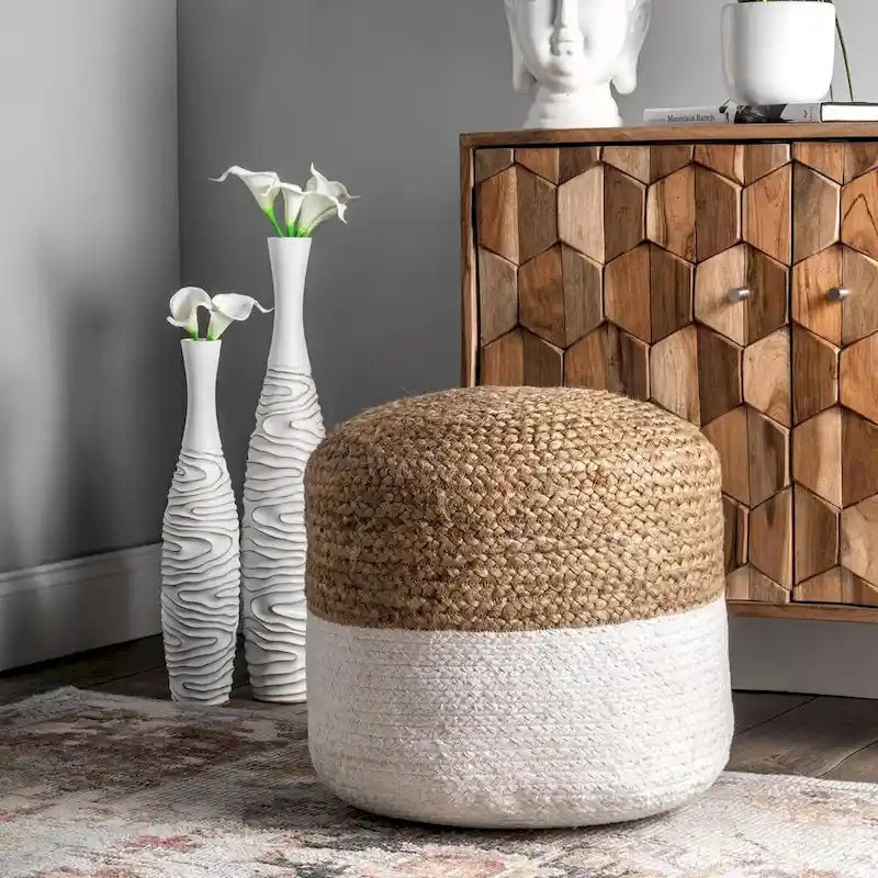 Nuloom Janus Braided Jute Ottoman Pouf