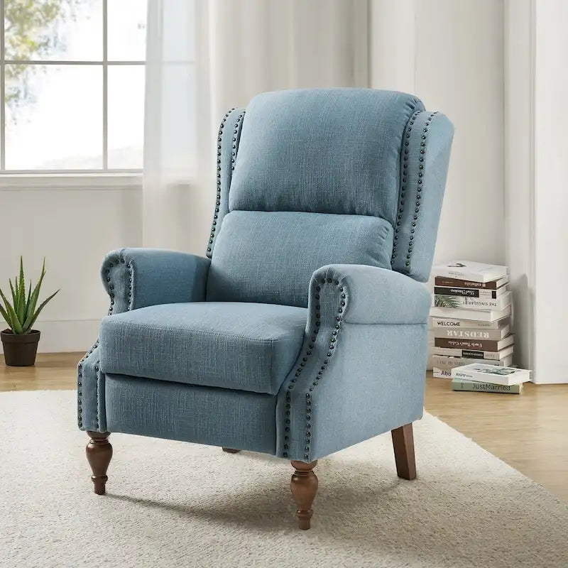 Traditional Roll Arm Manual Recliner with Solid Wood Legs