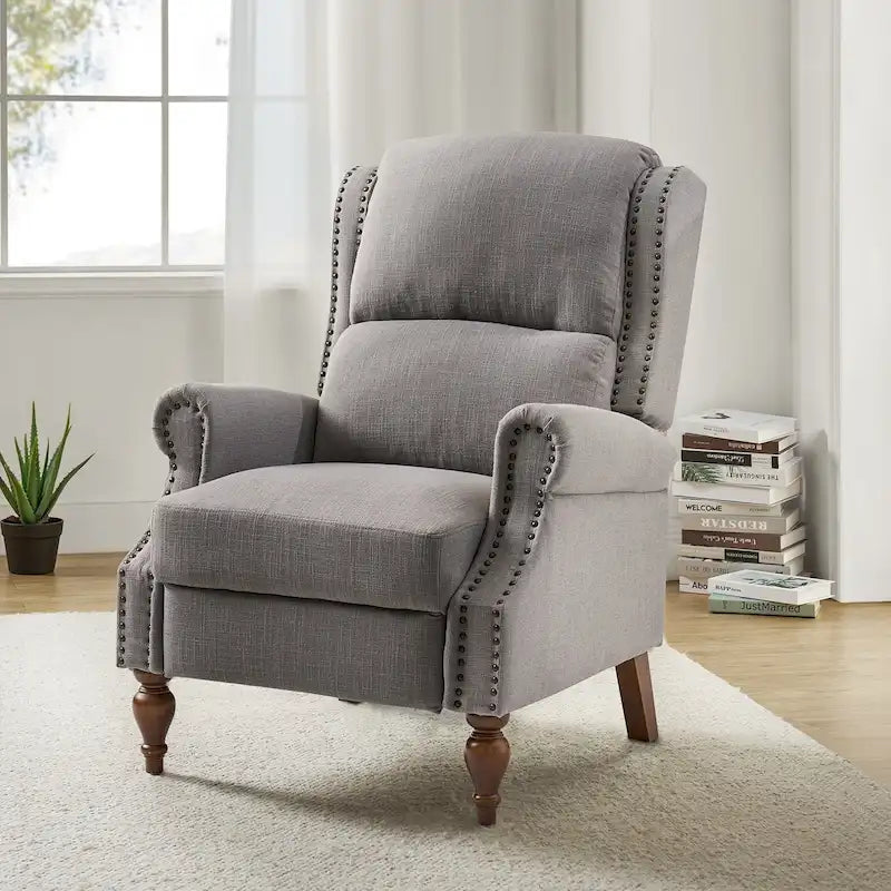 Traditional Roll Arm Manual Recliner with Solid Wood Legs