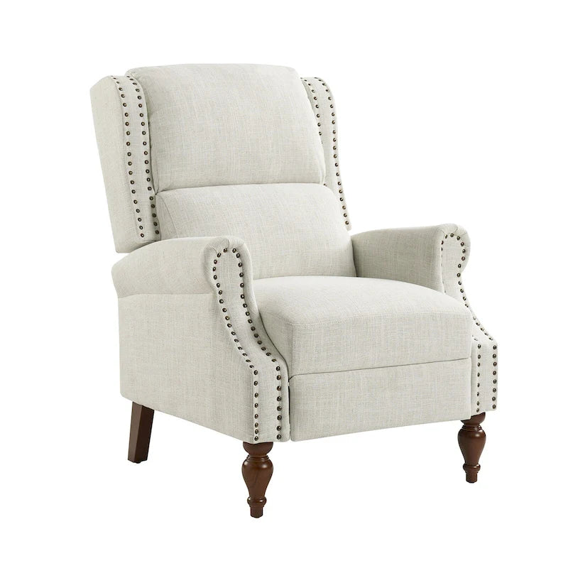 Traditional Roll Arm Manual Recliner with Solid Wood Legs