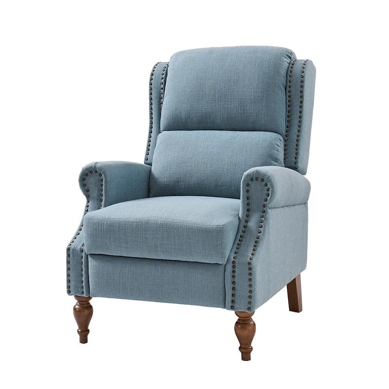 Fauteuil inclinable manuel traditionnel à accoudoirs arrondis et pieds en bois massif