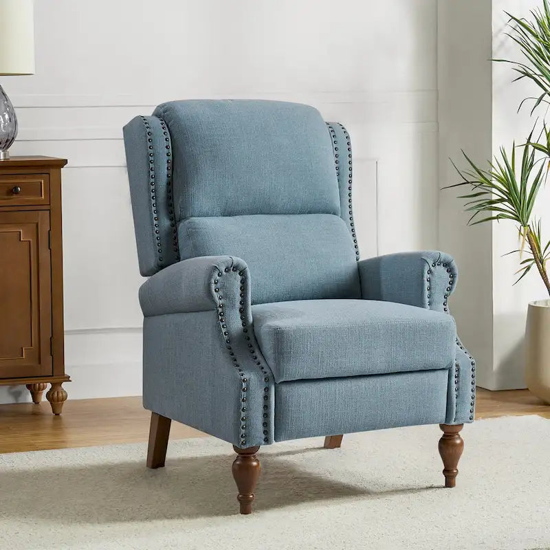Traditional Roll Arm Manual Recliner with Solid Wood Legs
