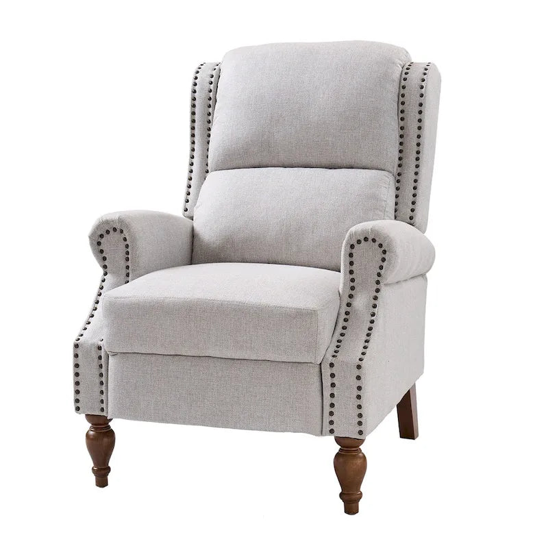 Fauteuil inclinable manuel traditionnel à accoudoirs arrondis et pieds en bois massif