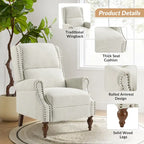 Fauteuil inclinable manuel traditionnel à accoudoirs arrondis et pieds en bois massif