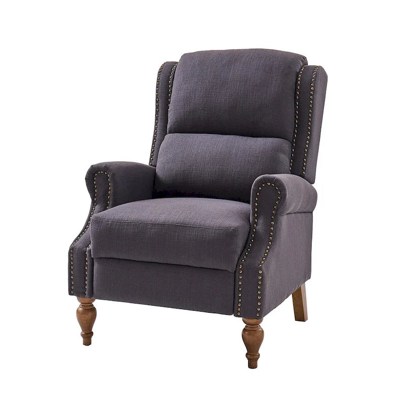 Fauteuil inclinable manuel traditionnel à accoudoirs arrondis et pieds en bois massif