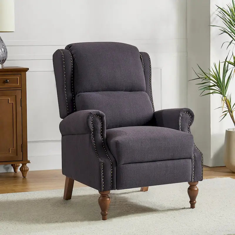 Fauteuil inclinable manuel traditionnel à accoudoirs arrondis et pieds en bois massif