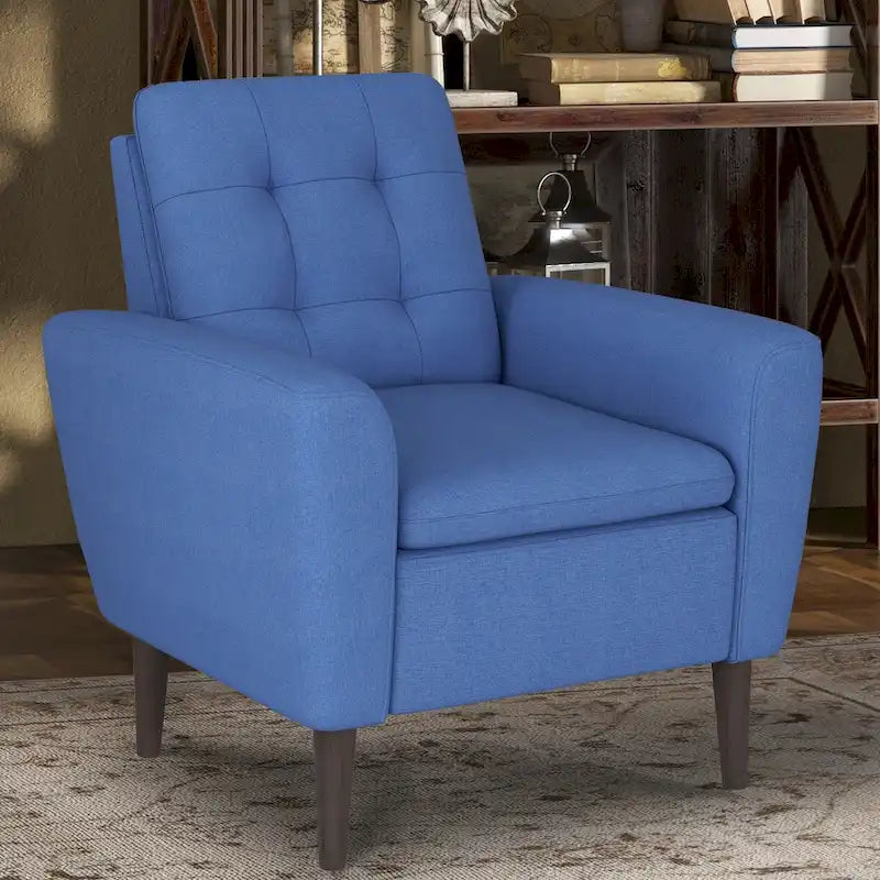Button Tufted Fabric Accent Chair with Solid Wooden Frame