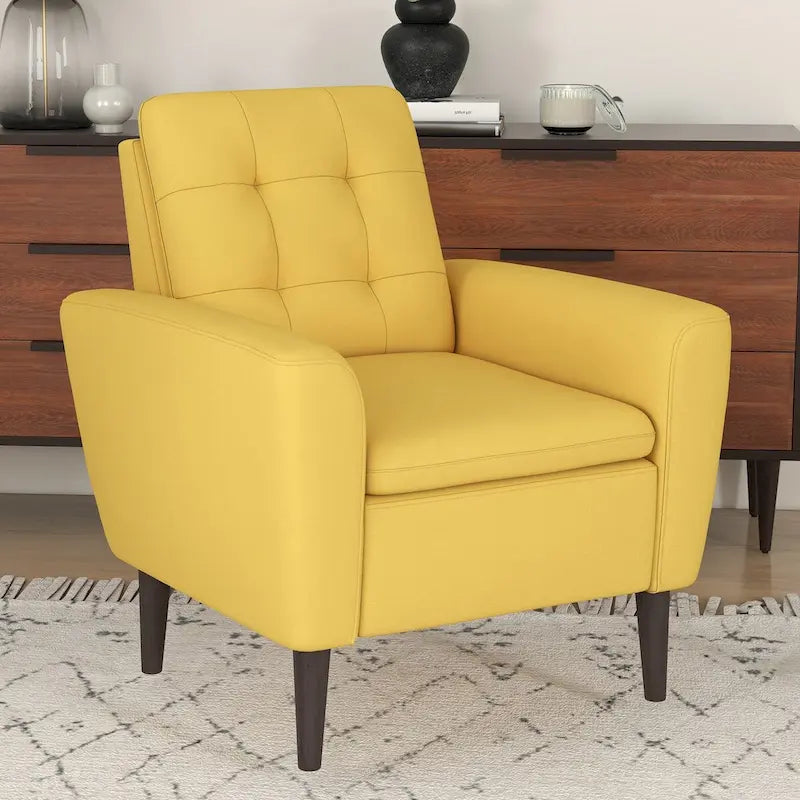 Button Tufted Fabric Accent Chair with Solid Wooden Frame