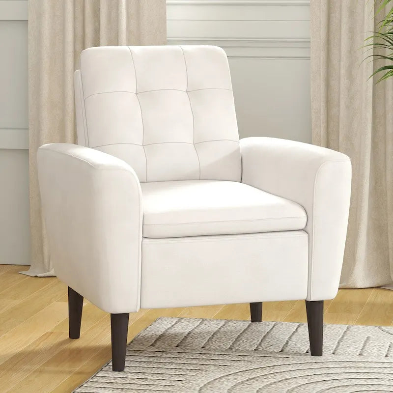 Button Tufted Fabric Accent Chair with Solid Wooden Frame
