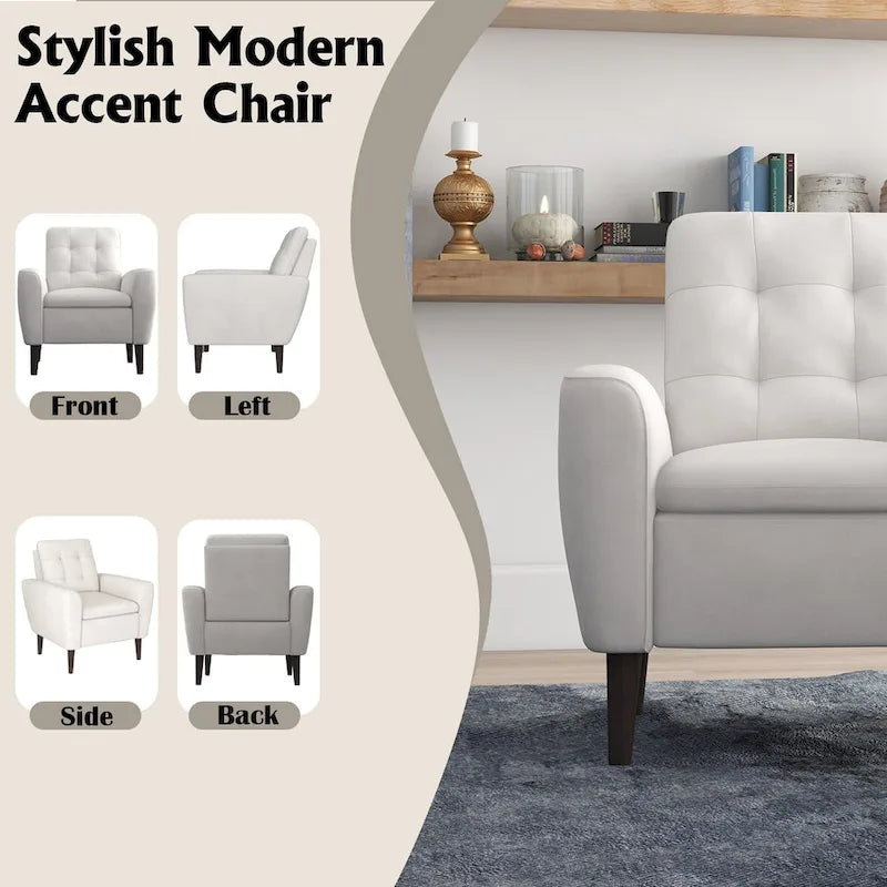 Button Tufted Fabric Accent Chair with Solid Wooden Frame