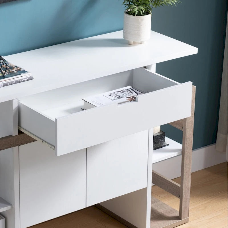 White and Dark Taupe Buffet Storage Cabinet