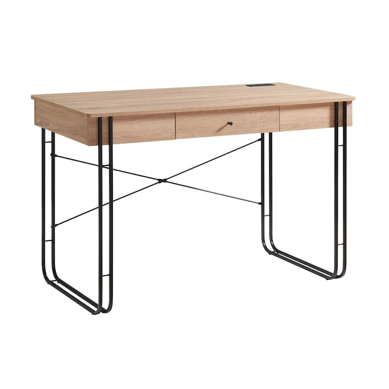 47 Inch Home Office Desk, 1 Drawer with Knob, USB Port, Brown, Black