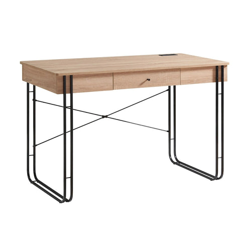 47 Inch Home Office Desk, 1 Drawer with Knob, USB Port, Brown, Black