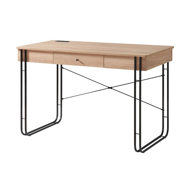 47 Inch Home Office Desk, 1 Drawer with Knob, USB Port, Brown, Black