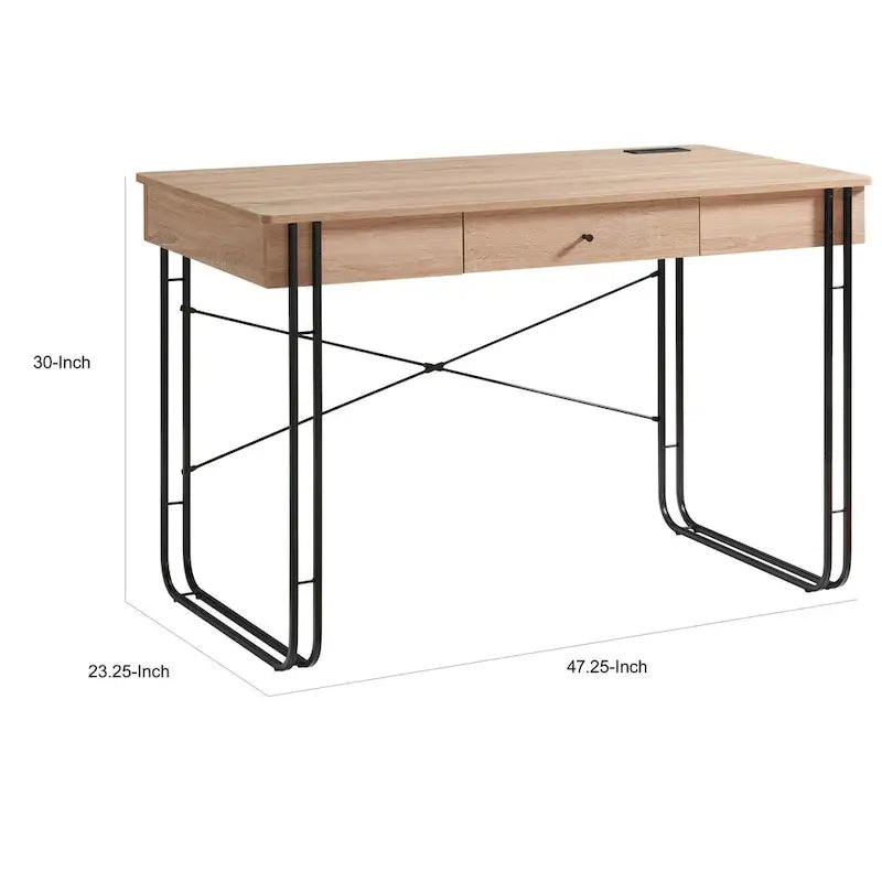 47 Inch Home Office Desk, 1 Drawer with Knob, USB Port, Brown, Black