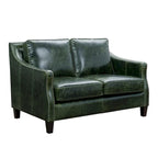 Distressed Green Top Grain Leather Loveseat