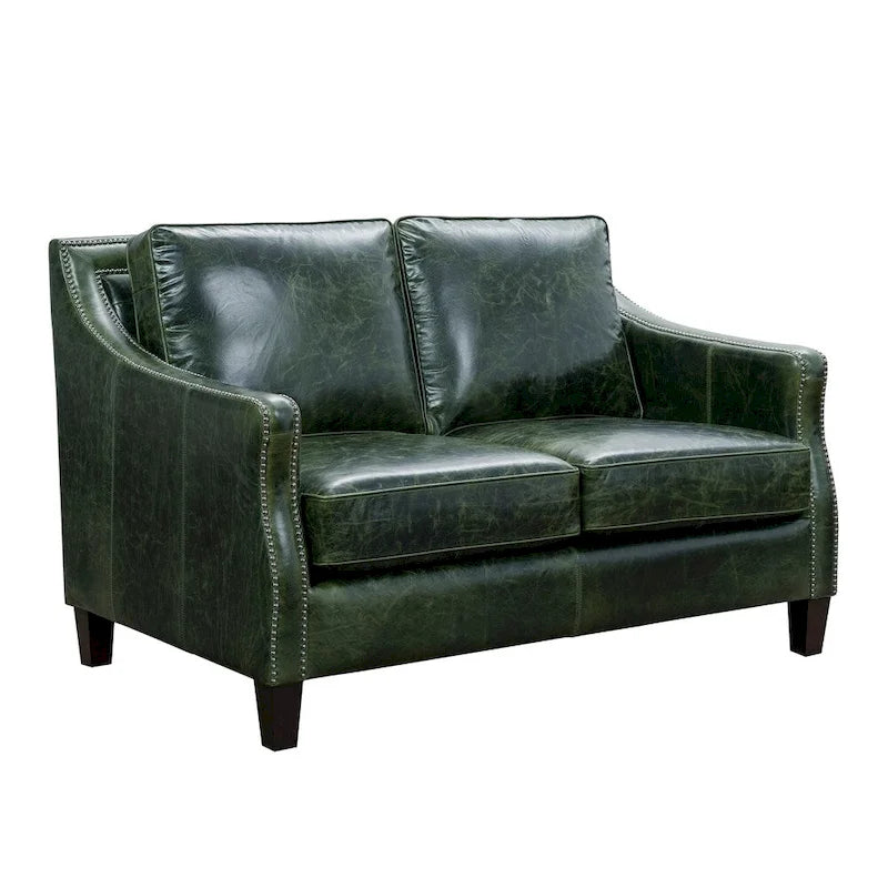 Distressed Green Top Grain Leather Loveseat